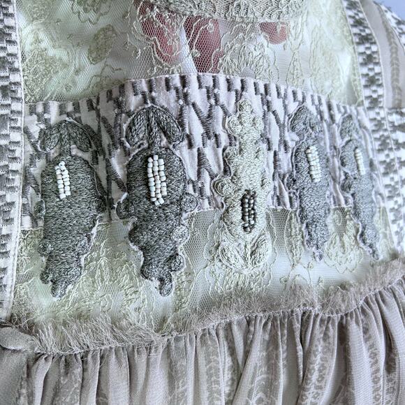 Free People Dress medium Georgette lace sheer Royal Regencycore Fairy babydoll - Picture 6 of 16